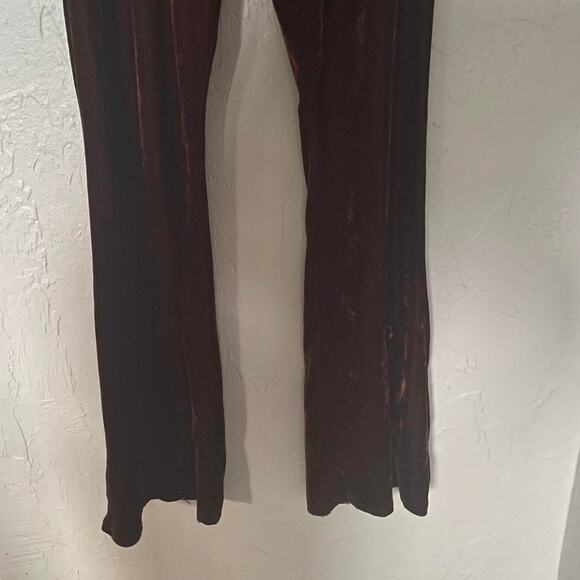 Brown Velvet Cozy Drawstring Cozy Flare Lounge Pants with Pockets sz XL - Picture 6 of 9